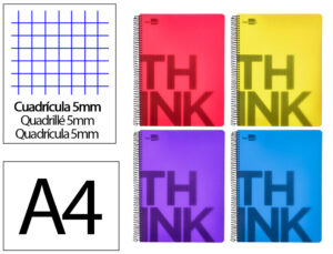 Bloc espiral liderpapel a4 micro think tapa polipropileno 140h 80g cuadro 5 mm 5 bandas 4 taladros 4