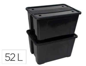 CAJA DE ALMACENAJE ARCHIVO 2000 POLIPROPILENO 52 LITROS APILABLE Y ENCAJABLE CON TAPA Y RUEDAS COLOR NEGRO