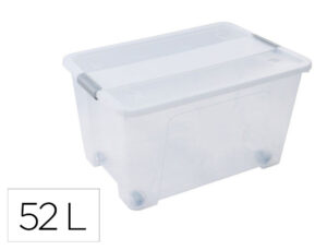CAJA DE ALMACENAJE ARCHIVO 2000 POLIPROPILENO 52 LITROS APILABLE Y ENCAJABLE CON TAPA Y RUEDAS TRANSPARENTE
