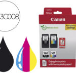 Tinteiro canon photo value pack pg-560 + cl561 + 50 folhas papel foto glossy 10x15 cm