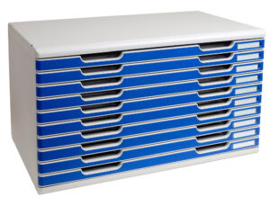 Modulo cajones sobremesa exacompta classic 10 cajones poliestireno din a3 gris claro/azul 576x320x350 mm