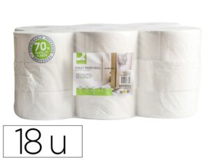 Papel higiénico q-connect jumbo industrial celulose virgem 15,5 g 2 folhas 87 mm x 125 m pacote de 18 rolos