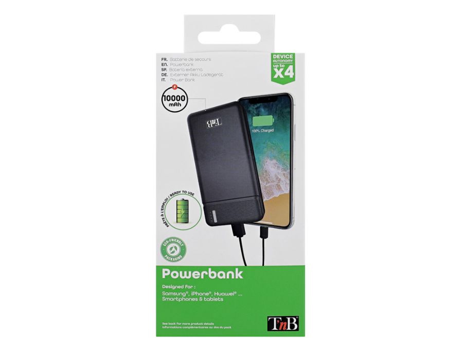 Powerbank tnb 10000 mAh micro USB + USB tipo C cor preta
