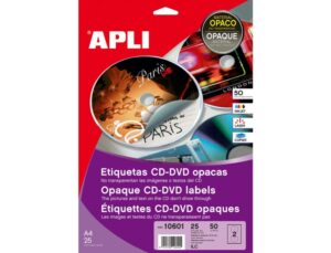 Etiqueta adesiva apli 10601 tamanho cd-rom 117 mm branca opaca fotocopiadora laser ink-jet caixa de 25 folhas/50 etiquet