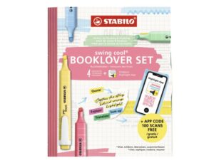 Marcador stabilo fluorescente fino swing cool hl app, estojo-livro com 4 unidades, cores sortidas